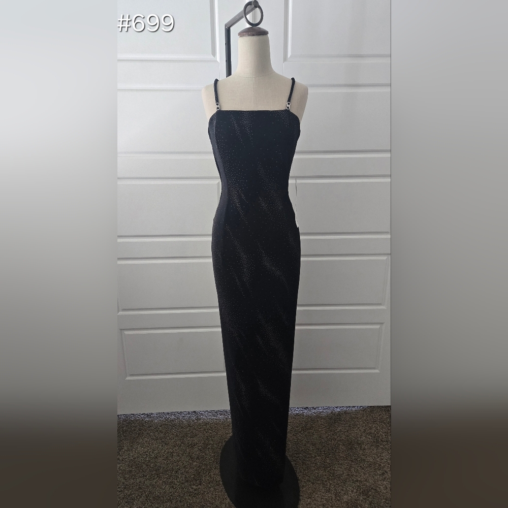 Black Velvet Fitted Formal Dress With Silver Sparkles